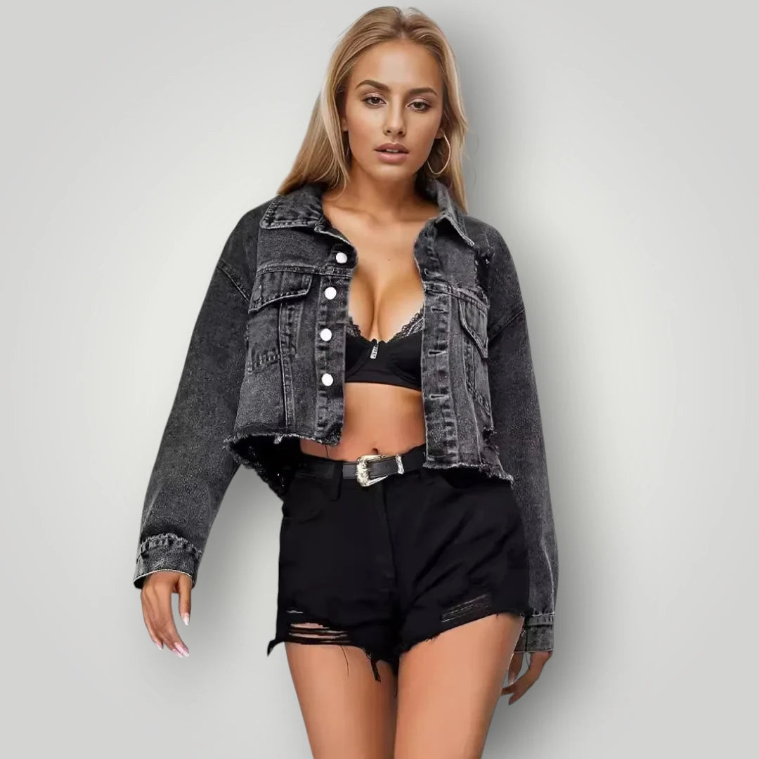 Veste en jean noir délavé
