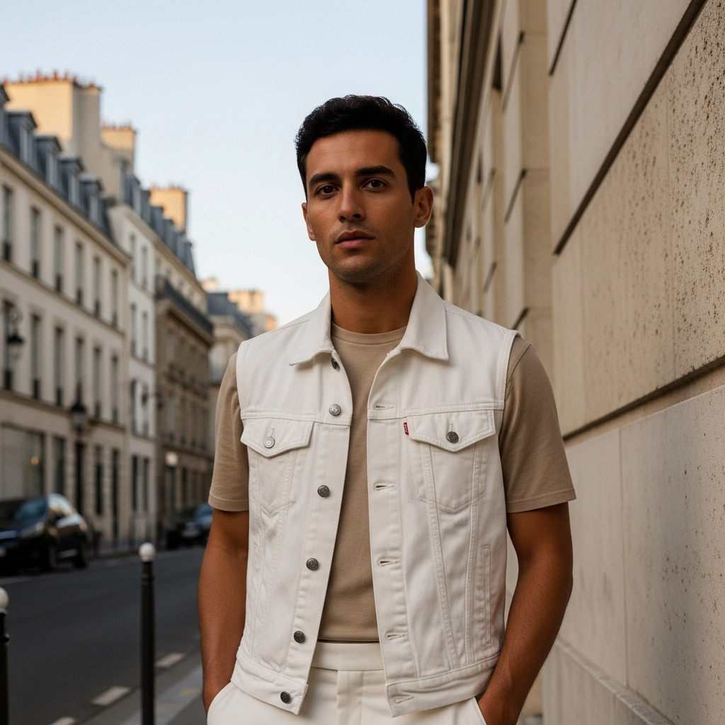 Veste en jean blanche homme Image