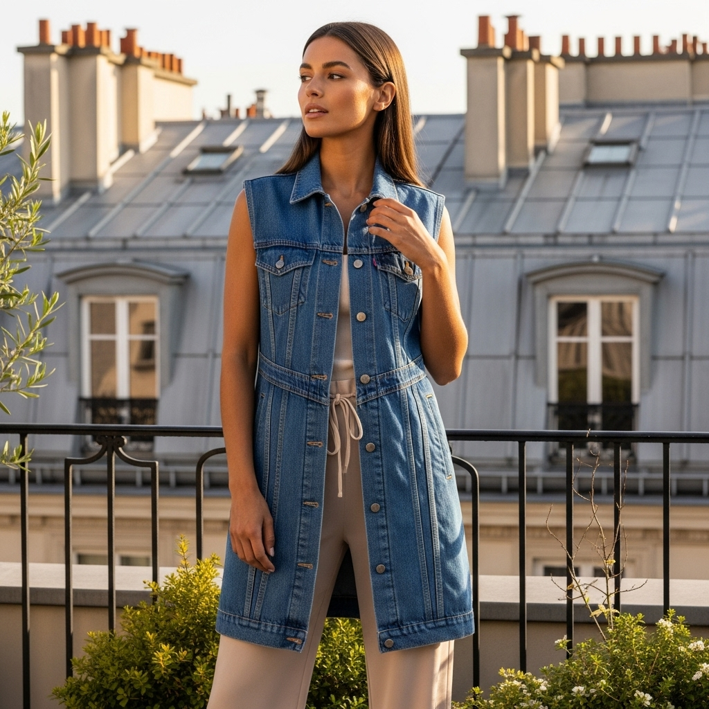 Veste en jean longue femme Image