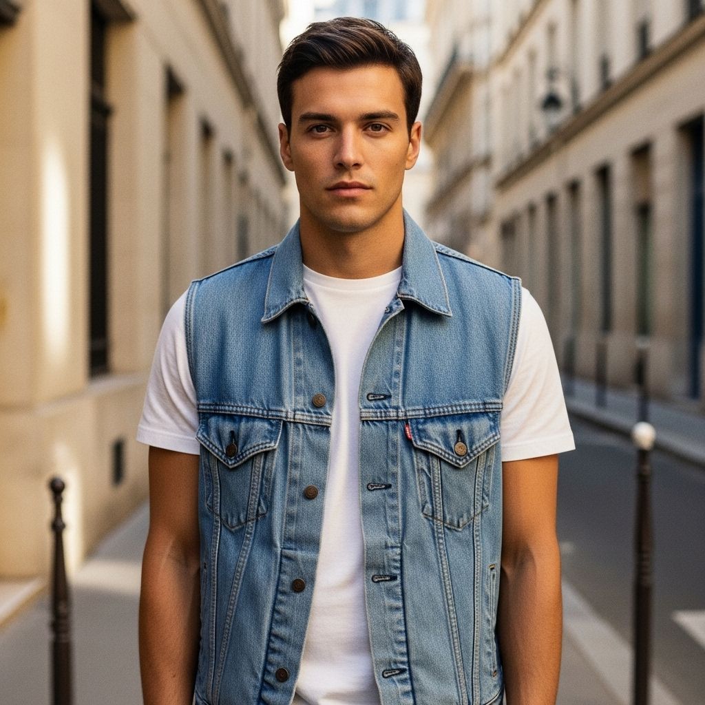 Veste sans manche en jean homme Image
