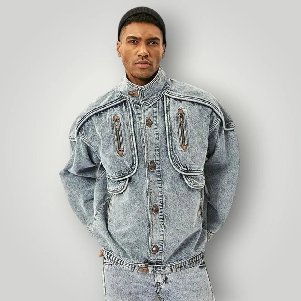 Veste en jean homme col montant