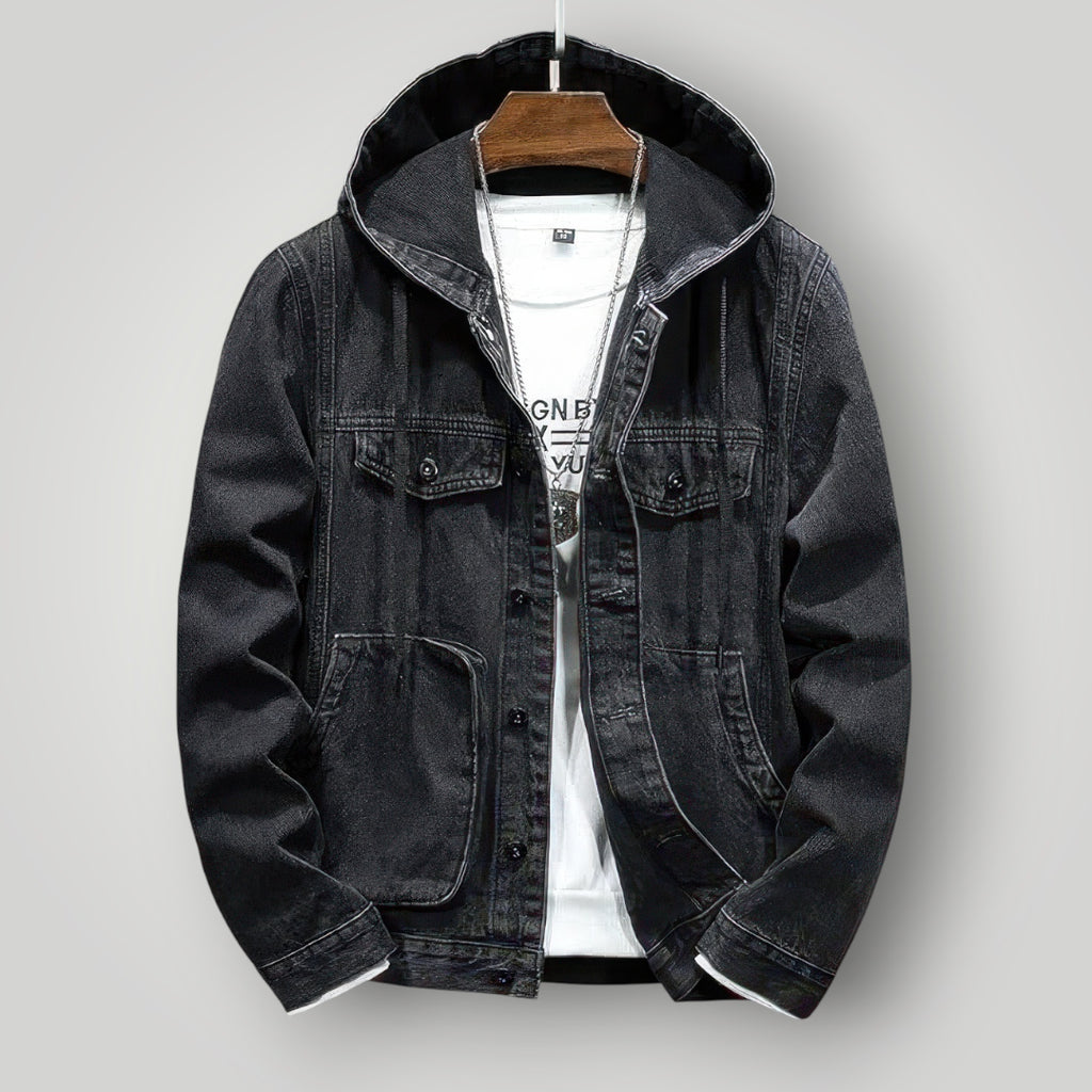 Veste en jean noire à capuche homme