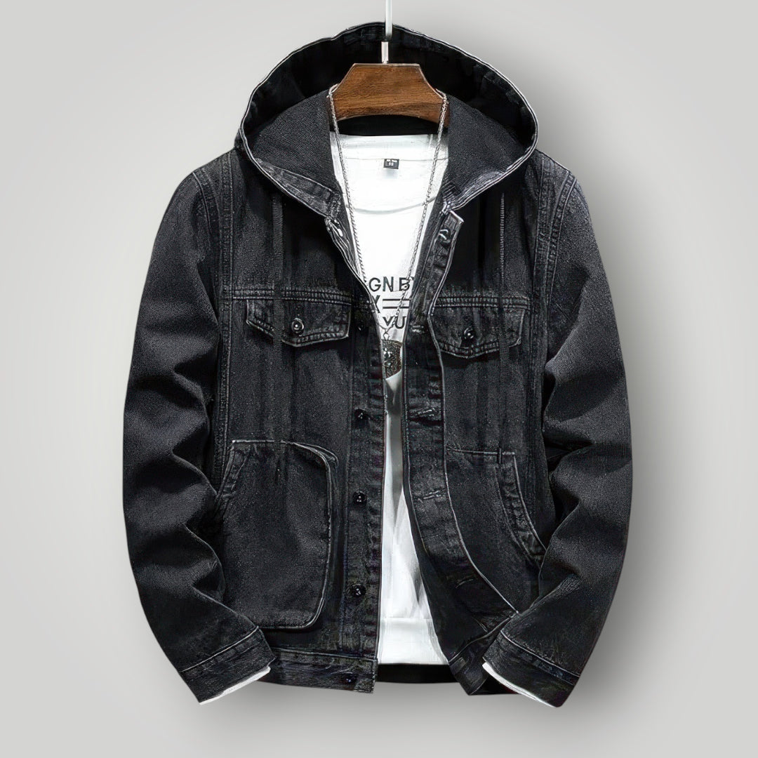 Veste en jean noire à capuche homme