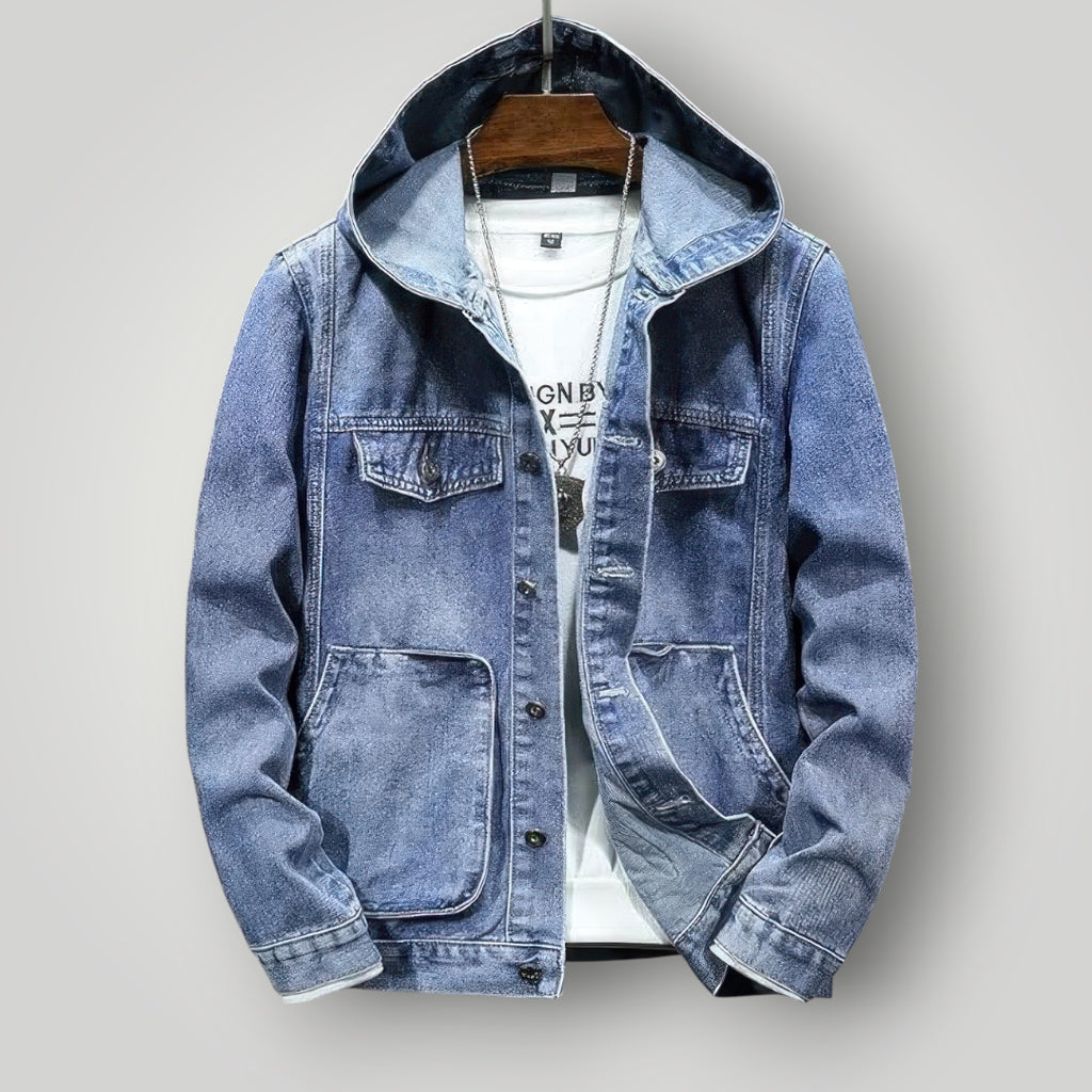 Veste en jean à capuche homme bleu clair