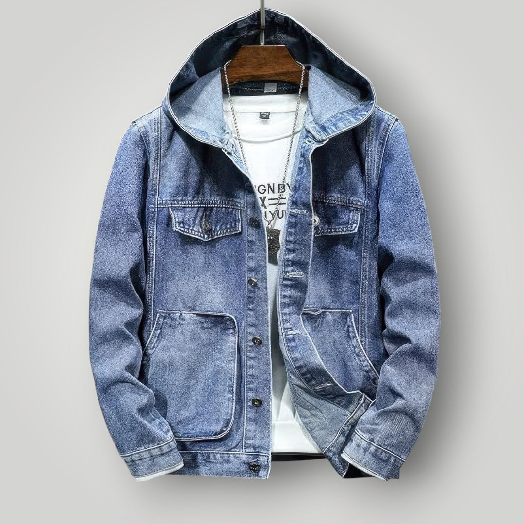 Veste en jean à capuche homme bleu clair