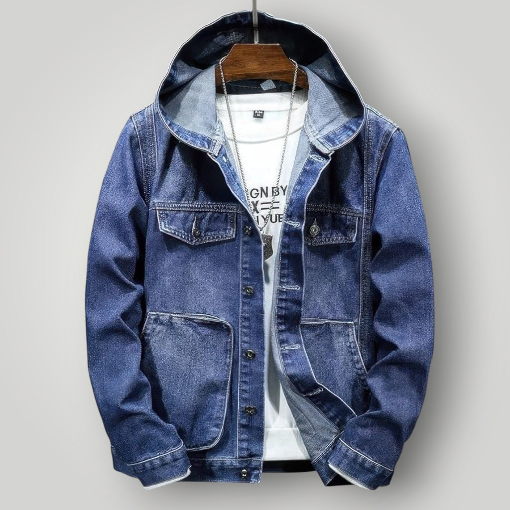 Veste en jean à capuche homme bleu foncé