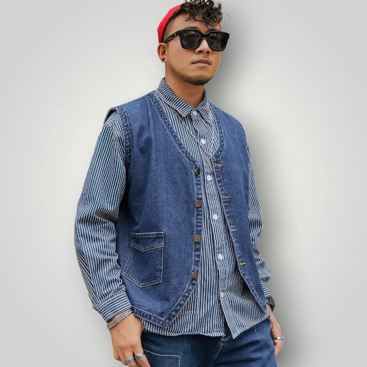 Gilet en jean bleu sans manche homme