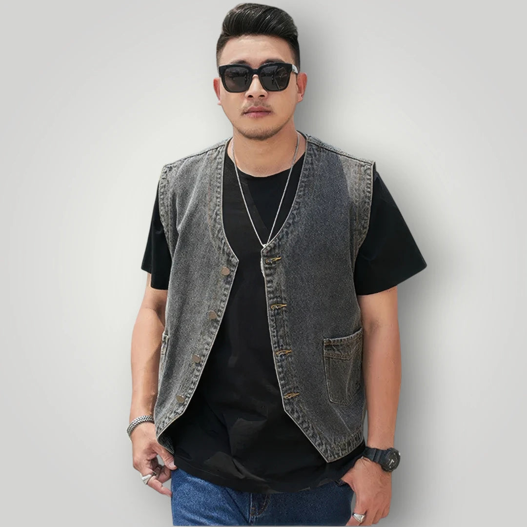 Veste en jean sans col homme