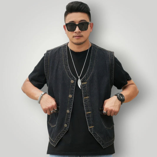 Veste en jean sans manche homme biker