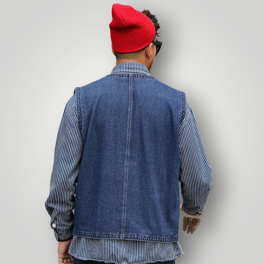 Gilet en jean bleu sans manche homme