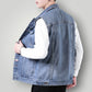 Veste sans manche en jean bleu clair homme