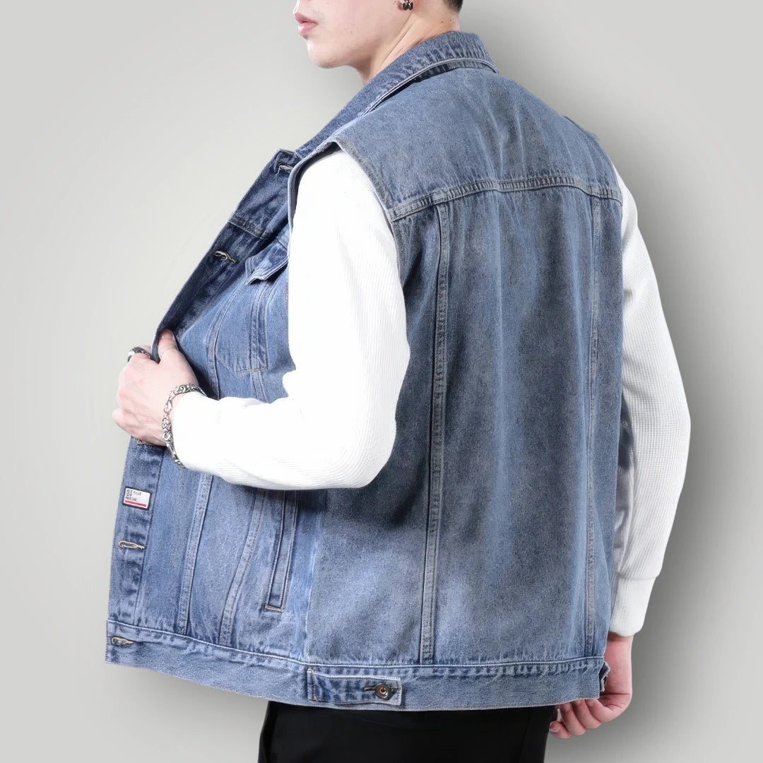 Veste sans manche en jean bleu clair homme