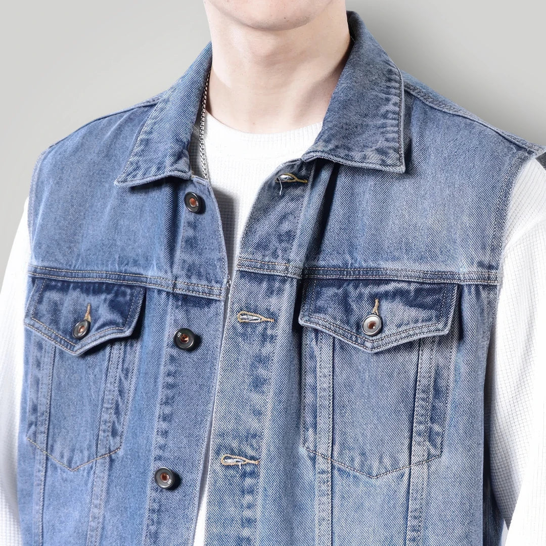 Veste sans manche en jean bleu clair homme