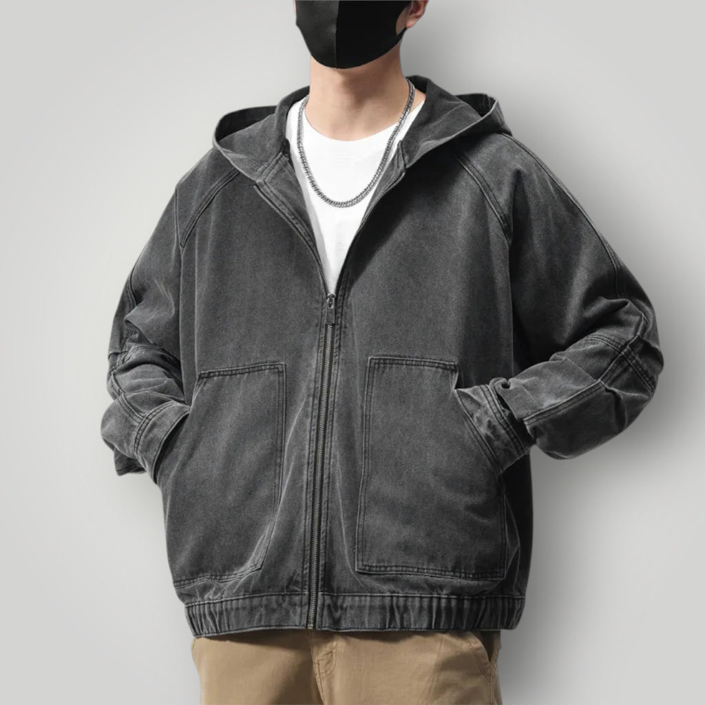 Veste en jean noire à capuche homme oversize
