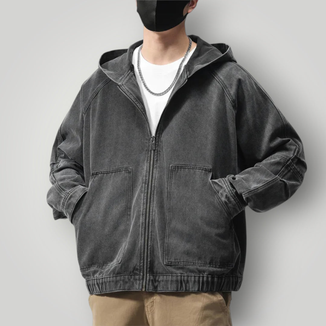 Veste en jean noire à capuche homme oversize