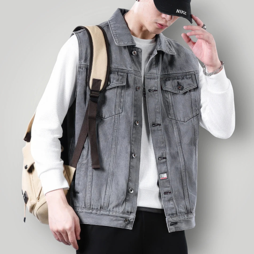 Veste grise sans manche en jean homme