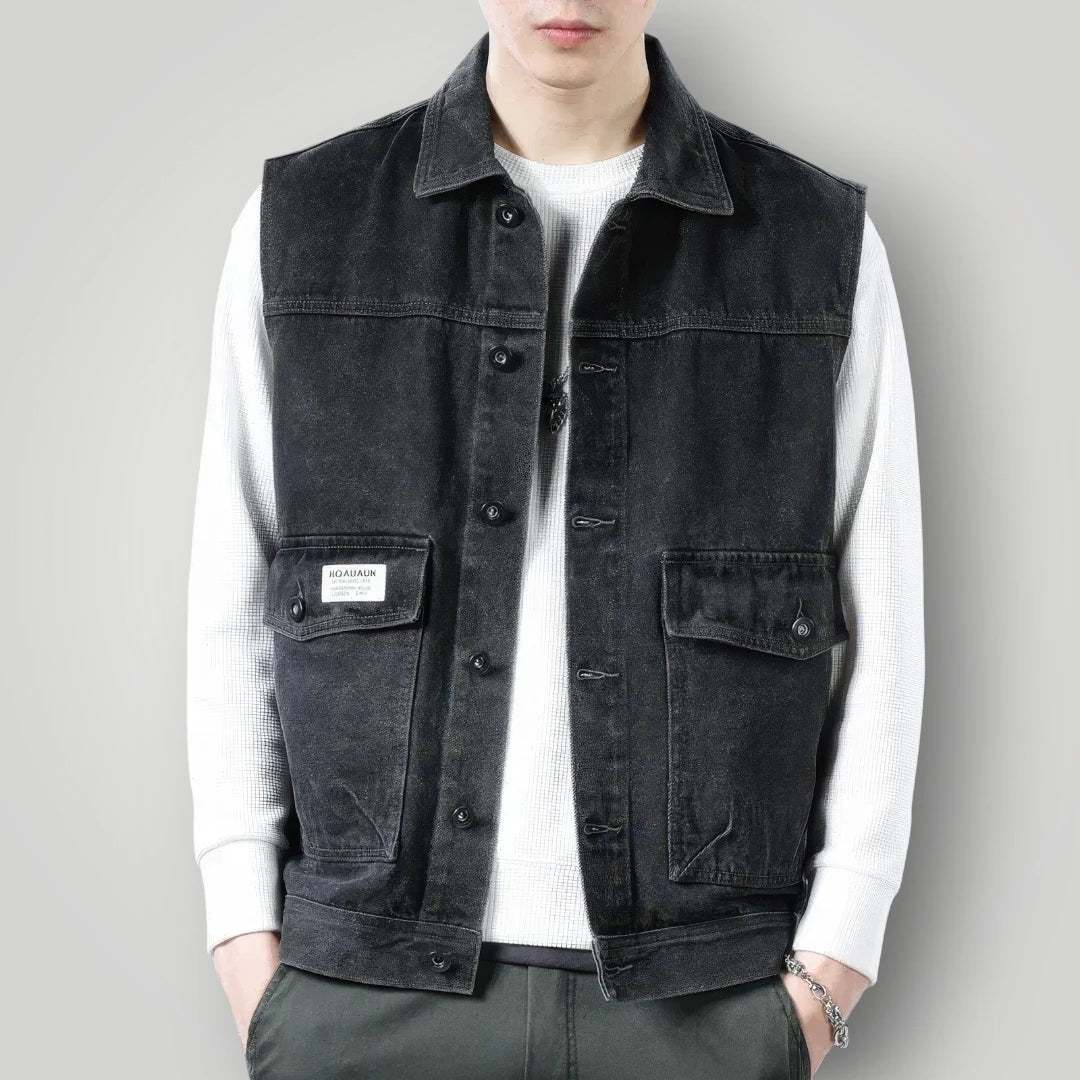 Veste en jean noir sans manche homme