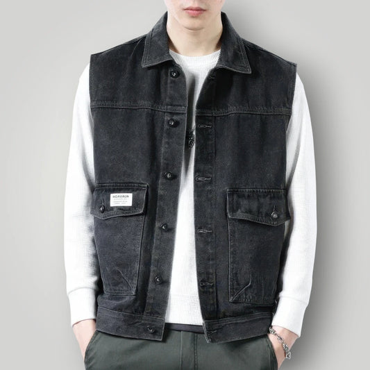 Veste en jean noir sans manche homme