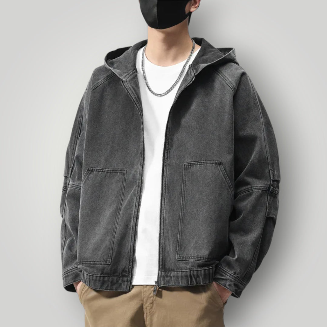 Veste en jean noire à capuche homme oversize
