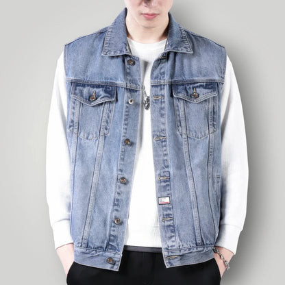 Veste sans manche en jean bleu clair homme