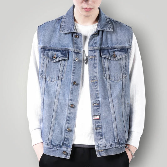 Veste sans manche en jean bleu clair homme