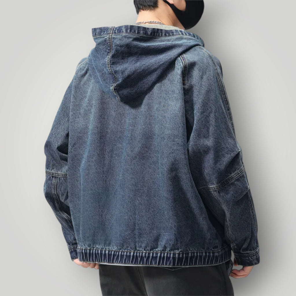 Veste en jean à capuche homme bleu oversize