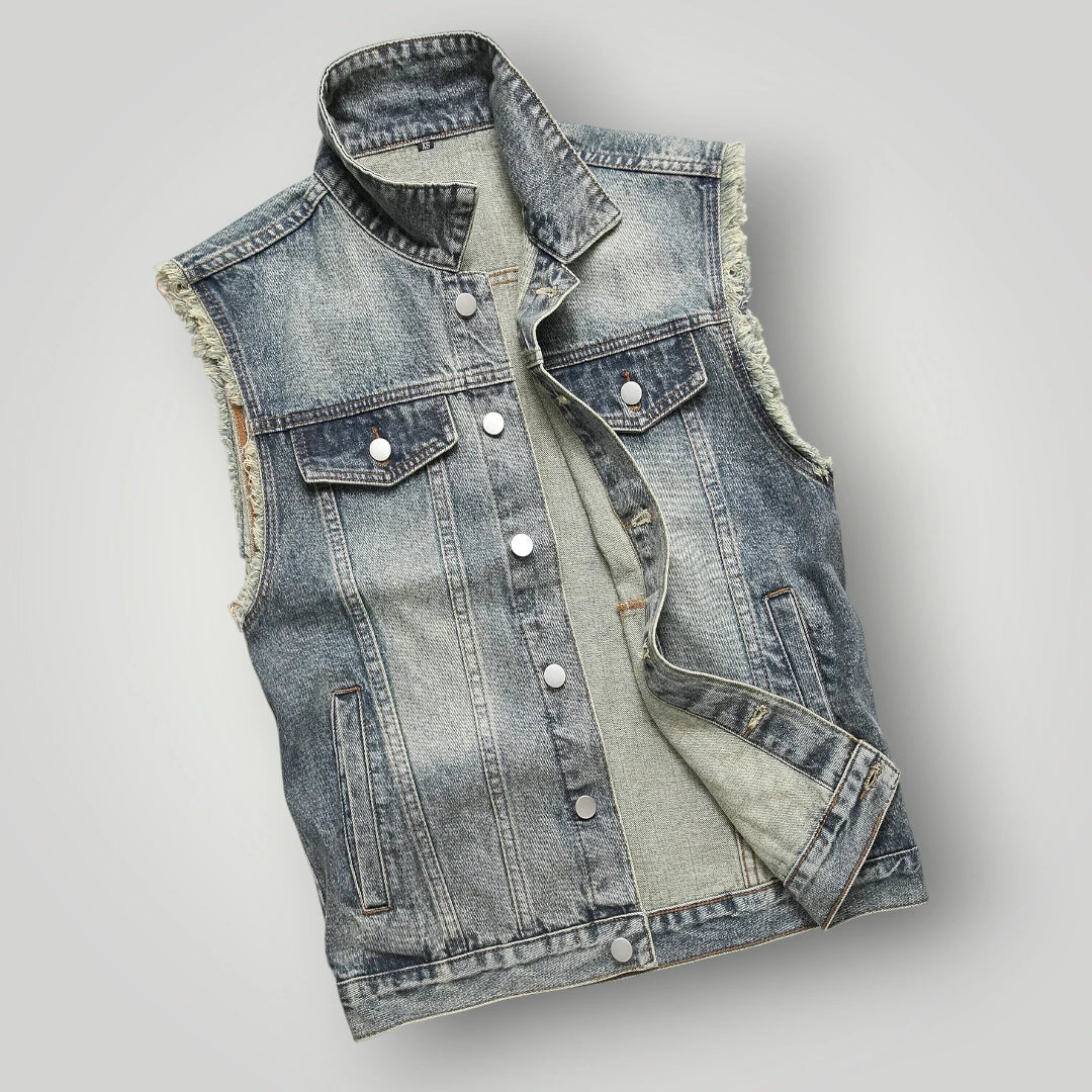 Veste sans manche en jean délavé homme