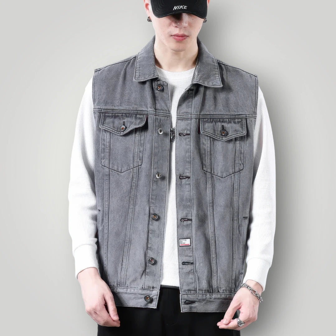 Veste grise sans manche en jean homme