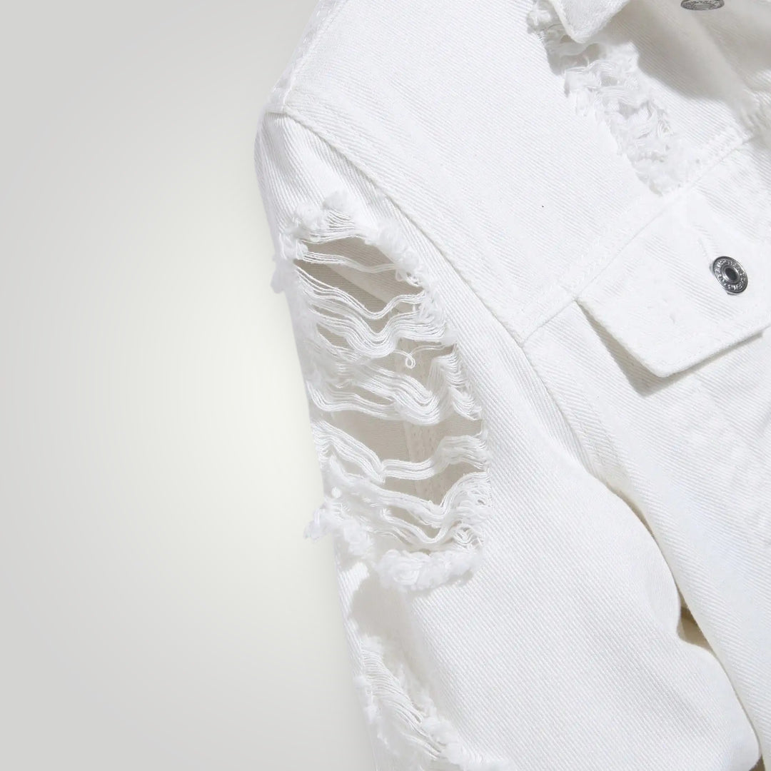 Veste en jean blanche déchirée homme