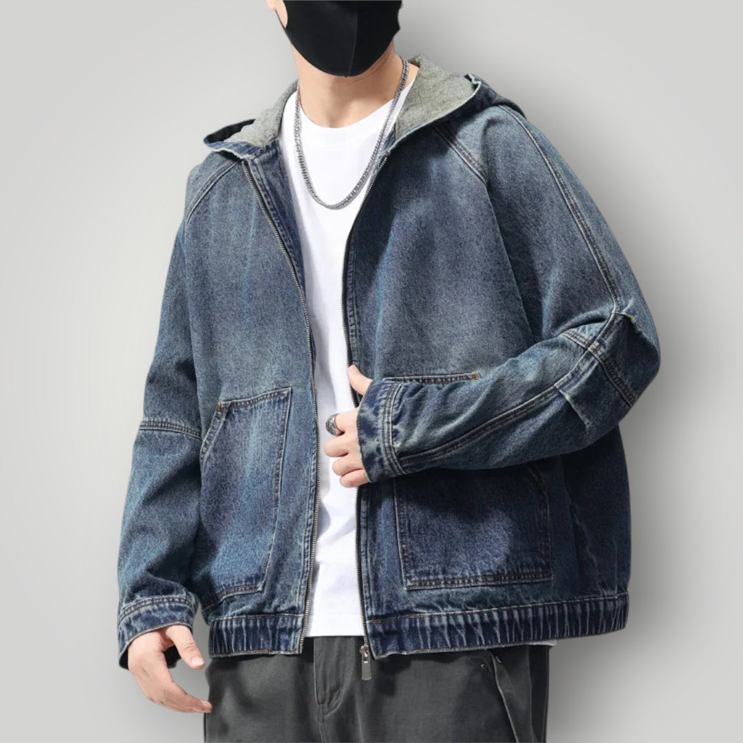 Veste en jean à capuche homme bleu oversize