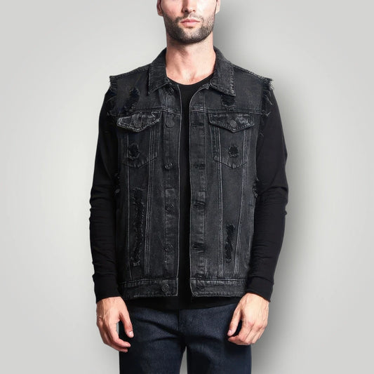 Veste en jean destroy sans manche homme