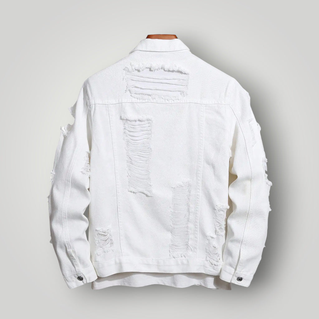 Veste en jean blanche déchirée homme