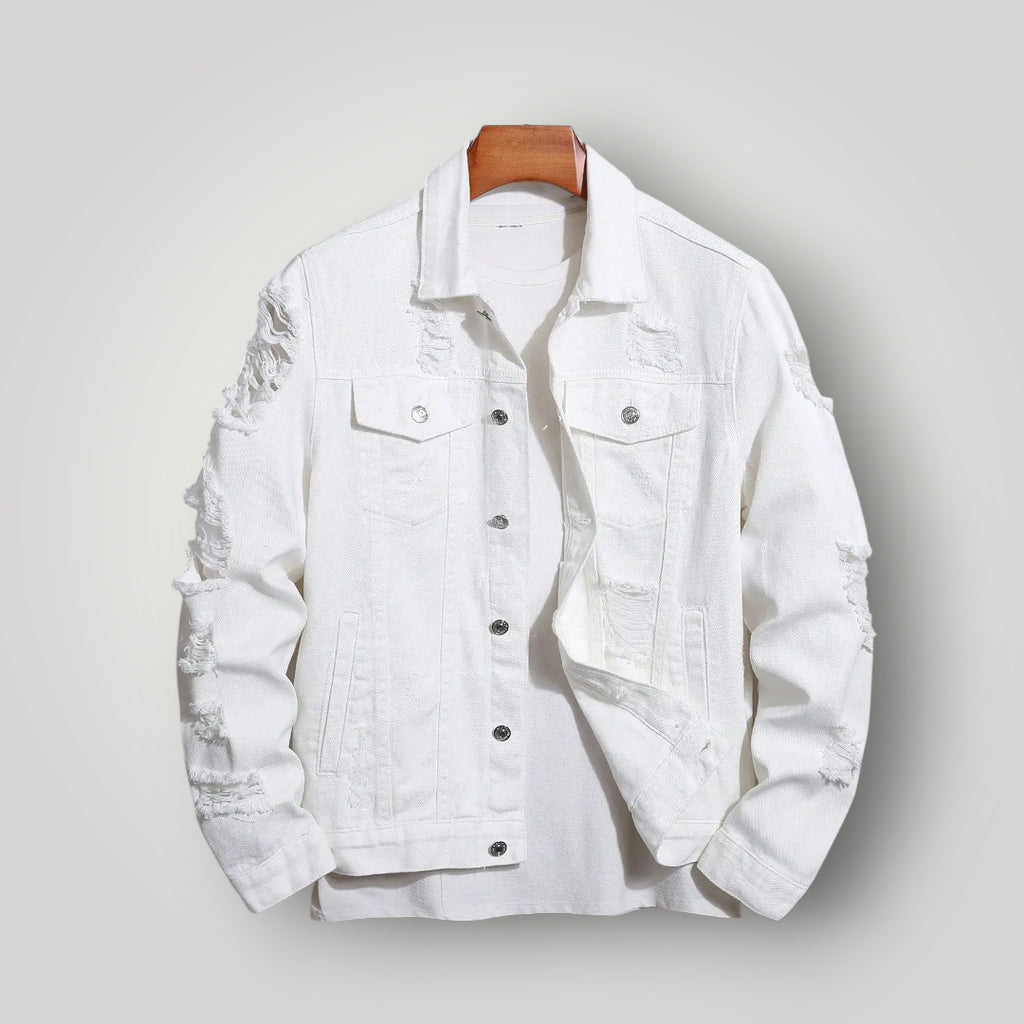 Veste en jean blanche déchirée homme