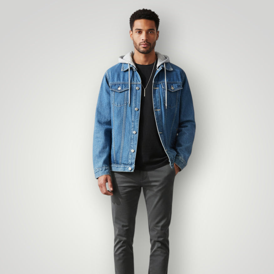 Veste en jean à capuche amovible bleu homme