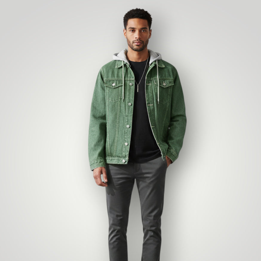 Veste en jean à capuche verte homme