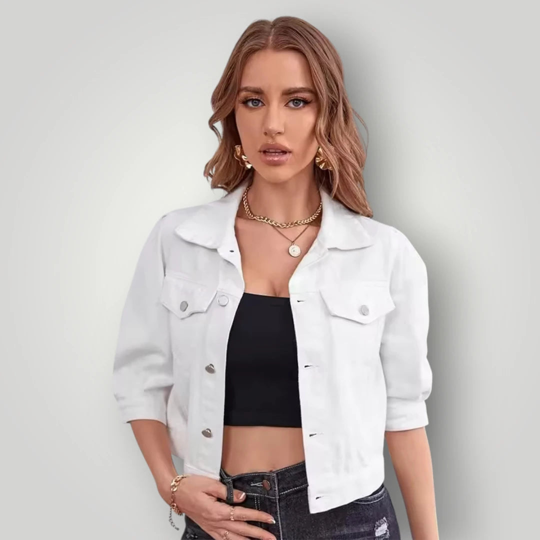 Veste en jean blanche femme courte
