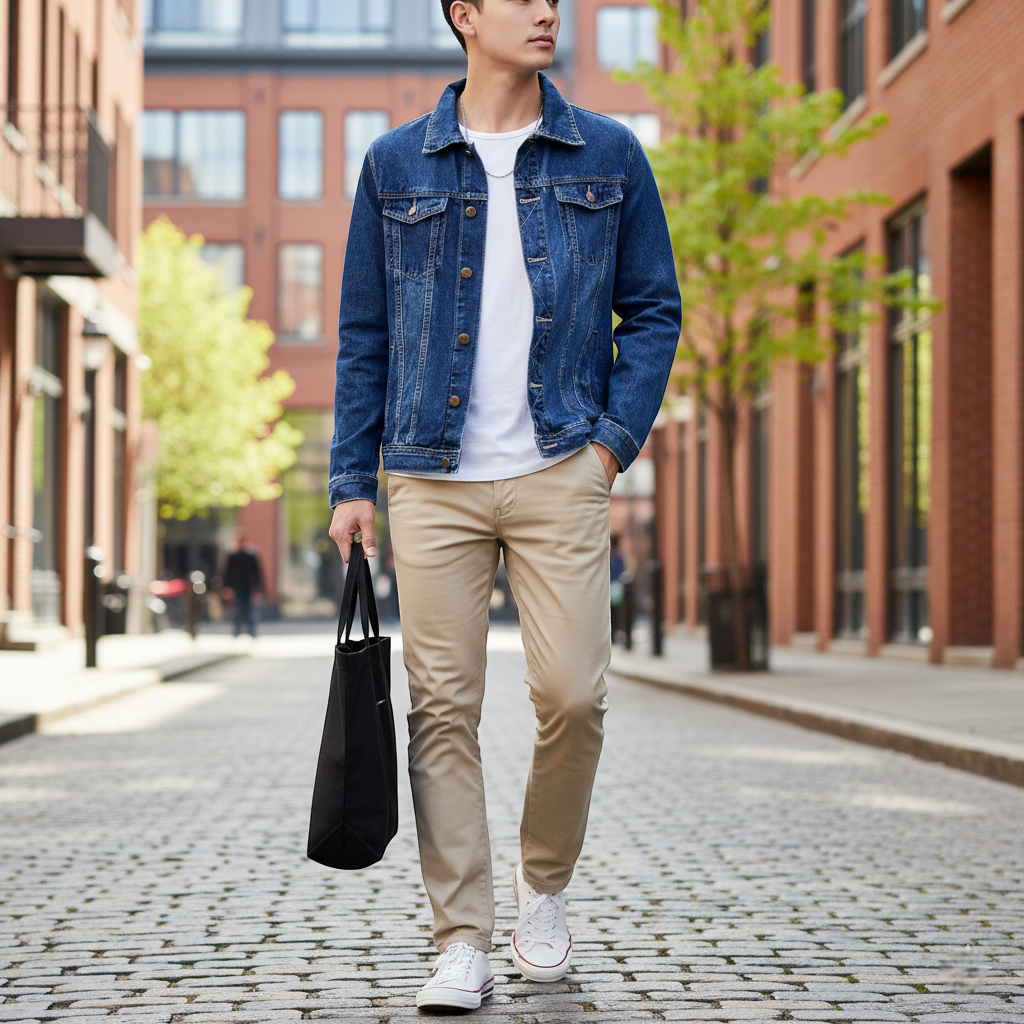 Veste en jean brut homme bleu foncé en denim, coupe droite avec poches poitrine boutonnées. Image