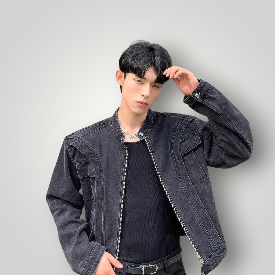 Veste en jean noir délavé homme