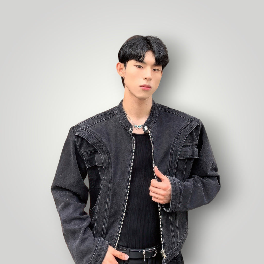 Veste en jean noir délavé homme