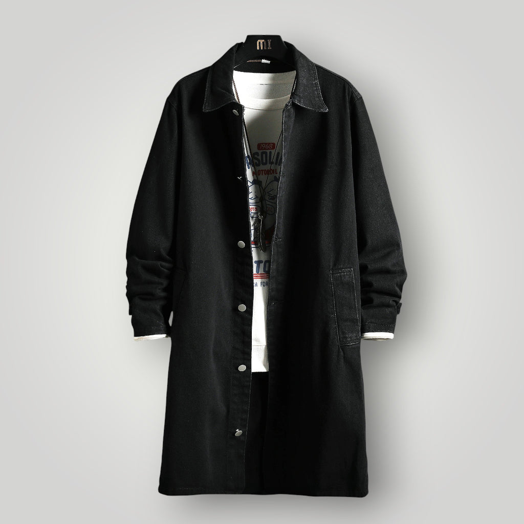 Veste en jean noir longue homme