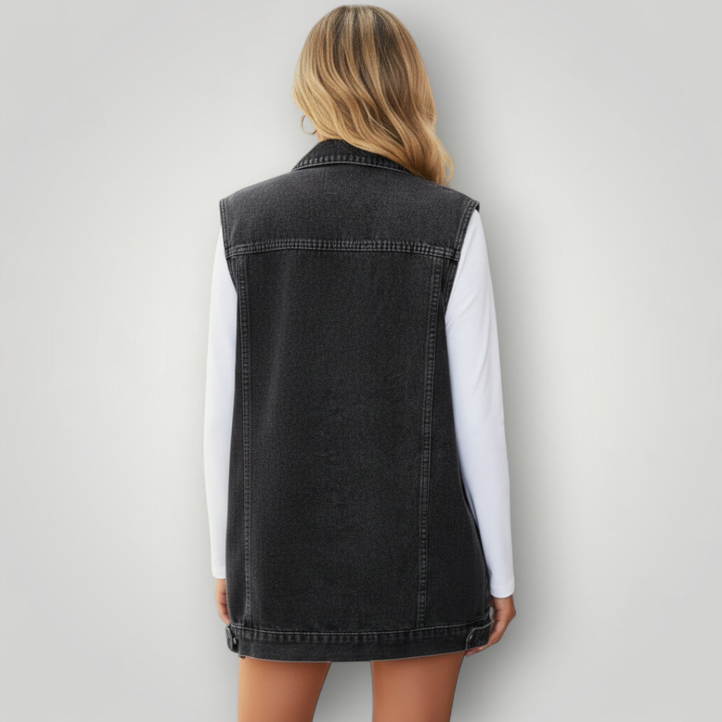 Veste en jean noir sans manche