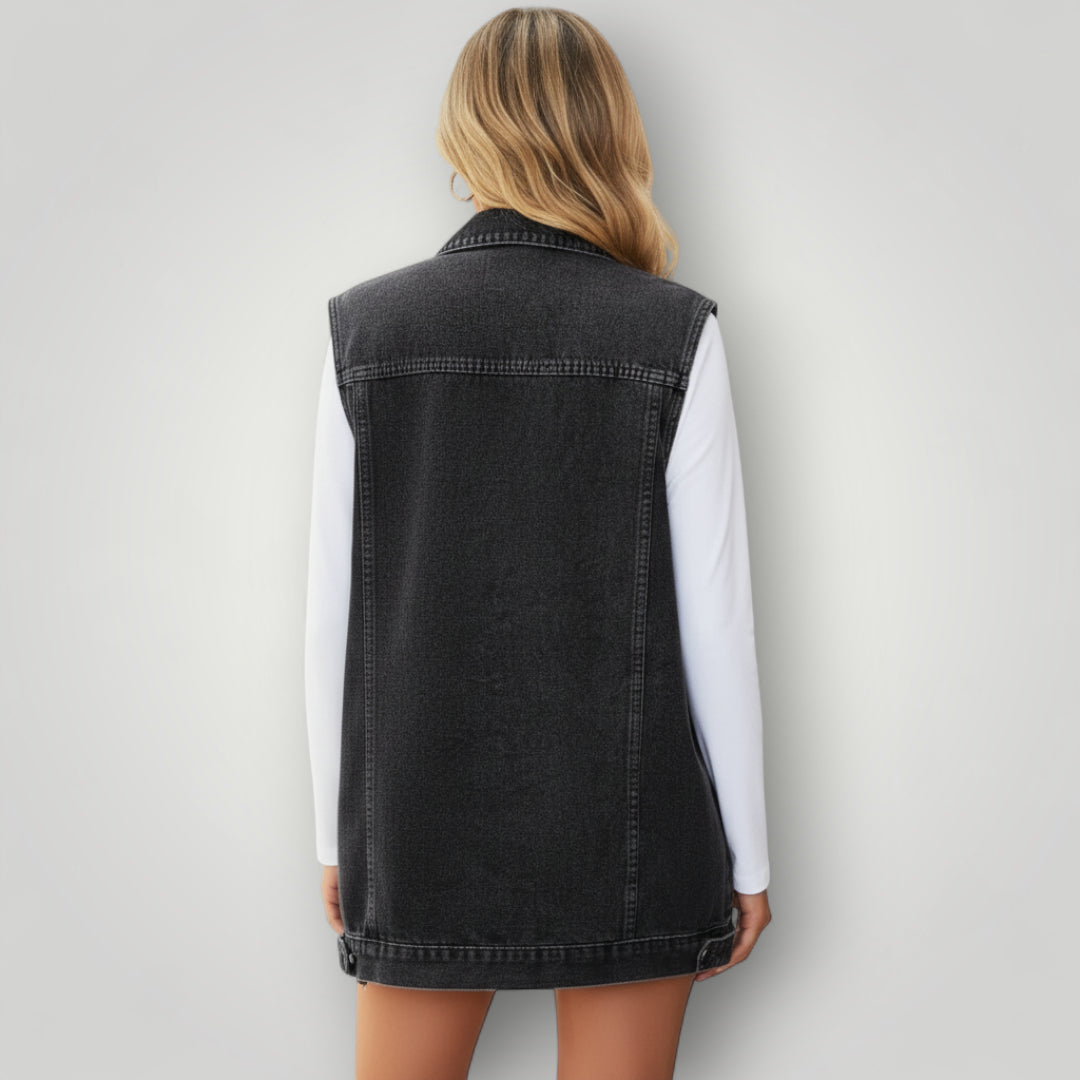 Veste en jean noir sans manche