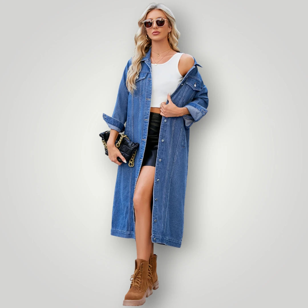 Manteau long en jean femme