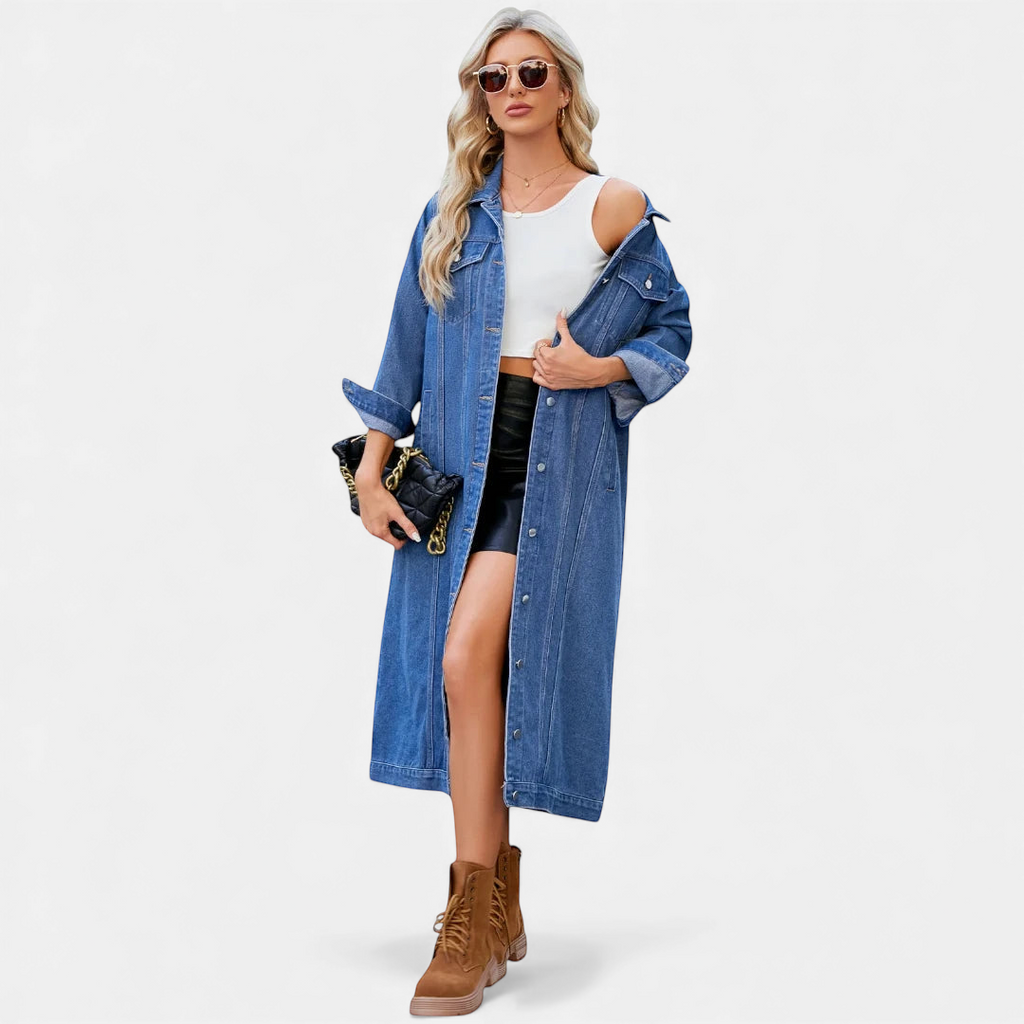 Manteau long en jean femme