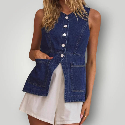 Veste droite en jean denim brut femme