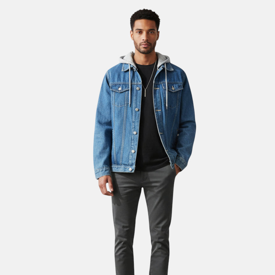 Veste en jean à capuche amovible bleu homme