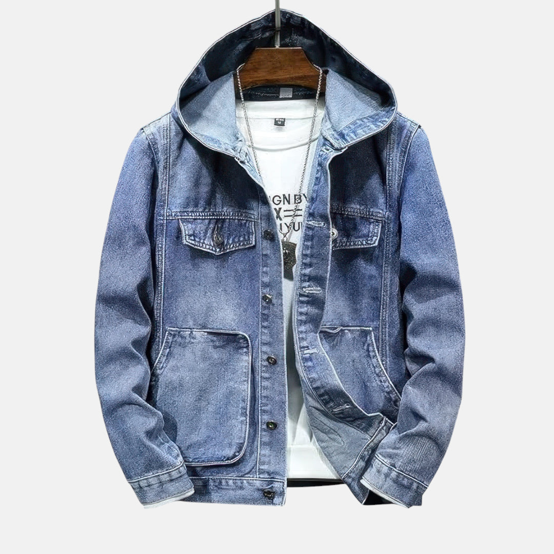 Veste en jean à capuche homme bleu clair