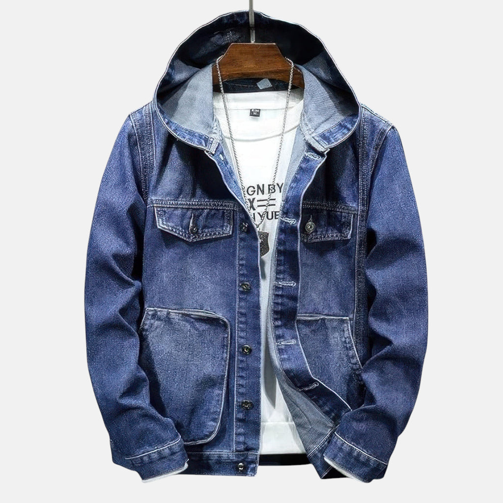 Veste en jean à capuche homme bleu foncé