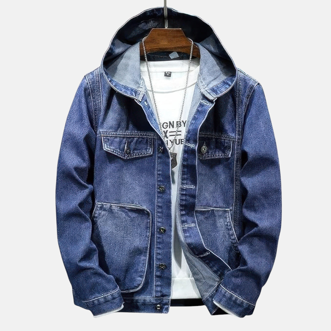 Veste en jean à capuche homme bleu foncé
