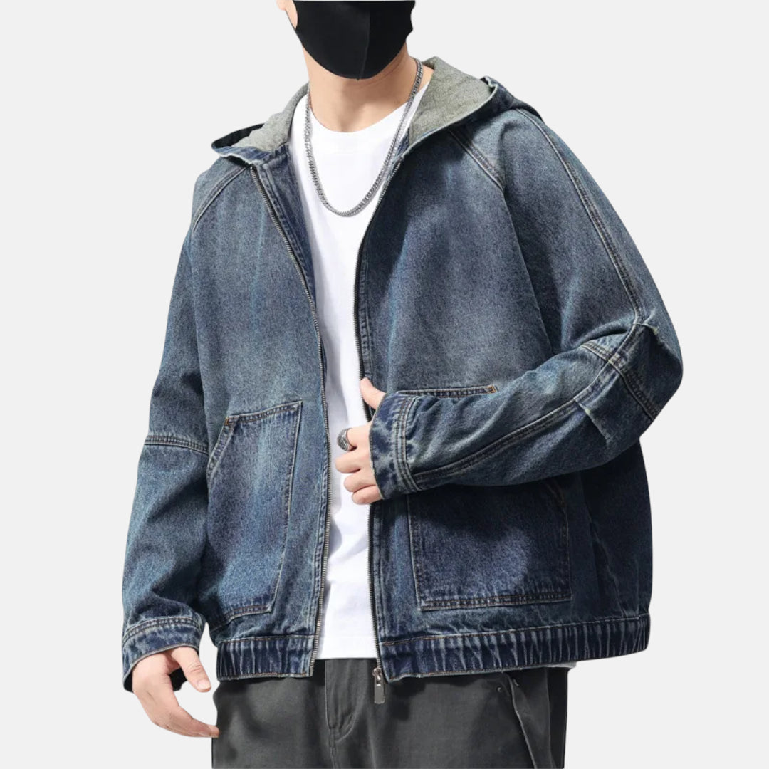 Veste en jean à capuche homme bleu oversize